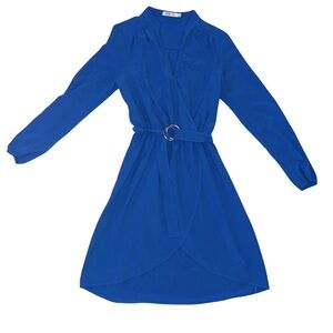 Bright Blue Long Sleeved Belted Dress